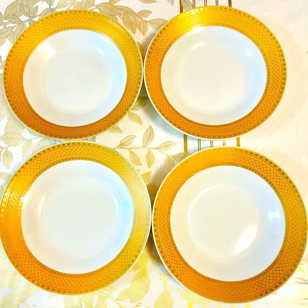 Set Of 4 Alpine Cuisine 8" Soup Bowl Gold Geometric  Fine Porcelain Germany